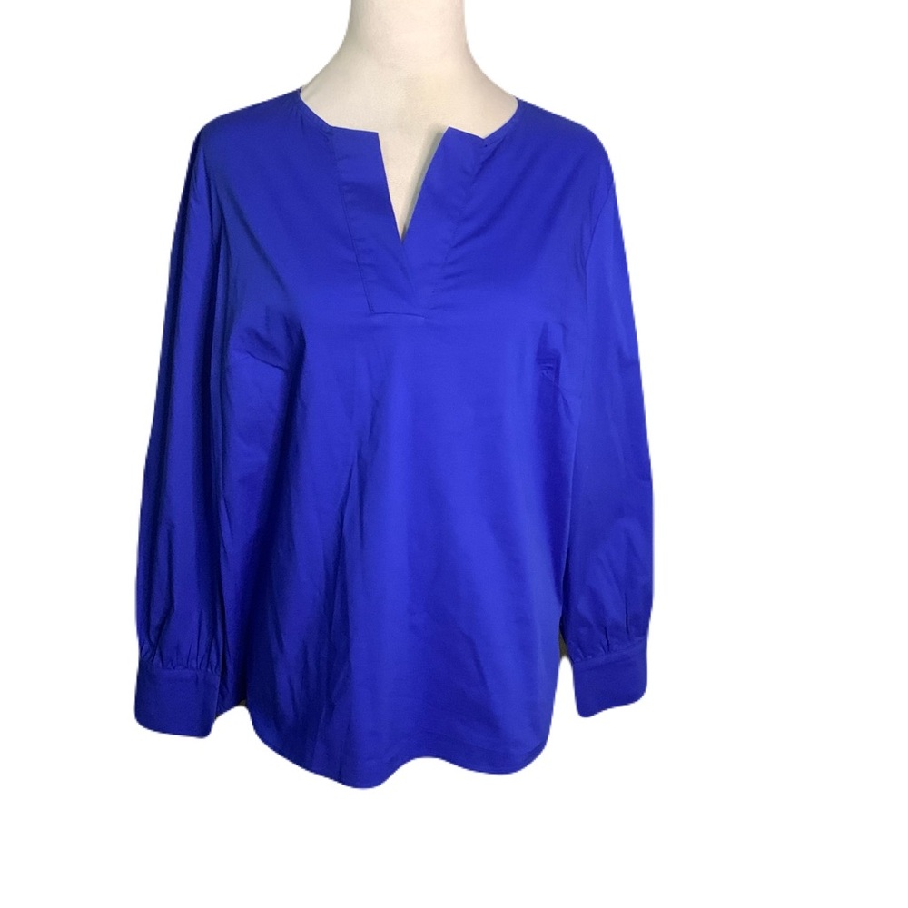 Ming Wang Women’s Small Royal Blue V-Neck Long Sleeve Quiet Luxury Blouse Top